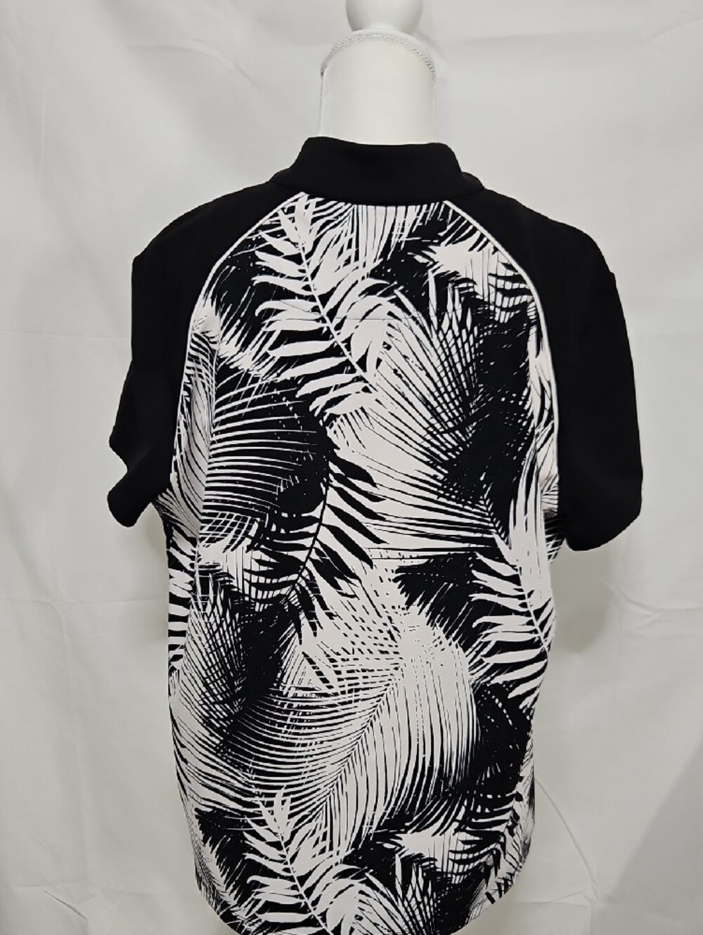 Ruby Rd. Black & White Palm-Print Quarter-Zip Polo - Picture 3 of 5